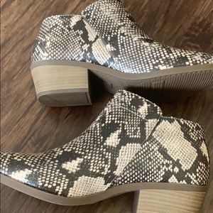 Snake skin print booties. Never worn. NWOT